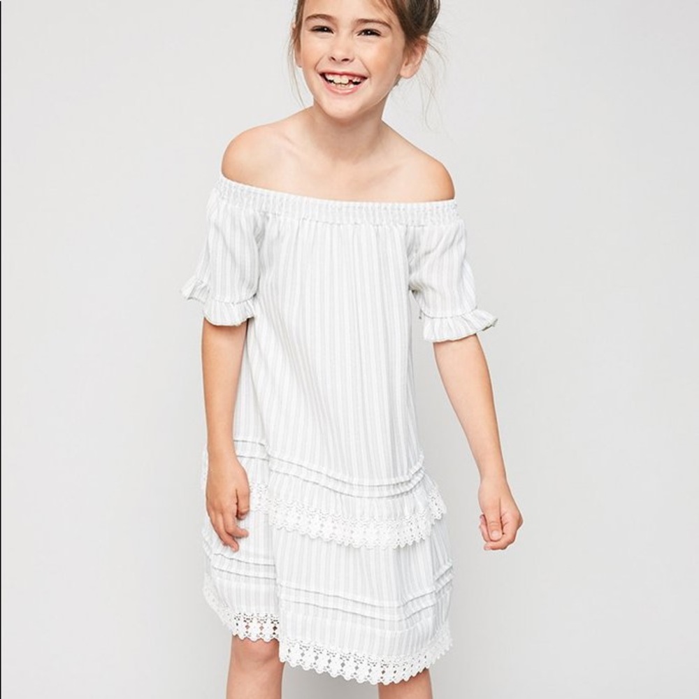 Hayden Girls- Stripe Off-Shoulder Tiered Dress